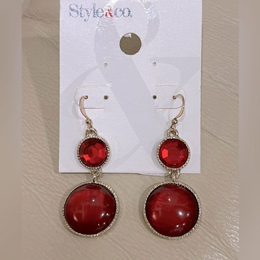 Style & Co. Red Bubble Drop Lightweight Dangle Earrings NWT Gold Tone